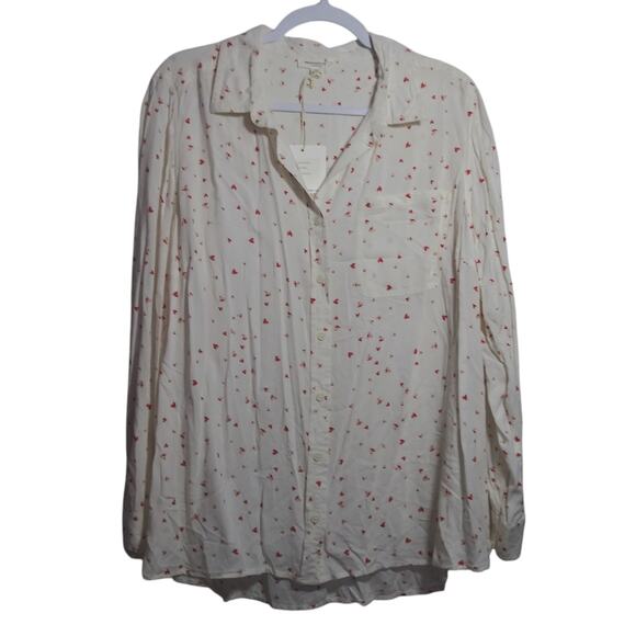 Beachlunchlounge Caroline Heart Long Sleeve Button Up Blouse Size 1X - Picture 1 of 9